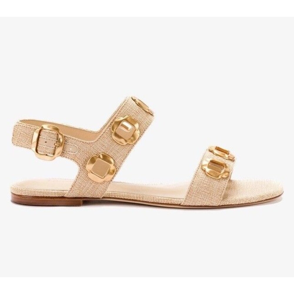 Larroude Milan Flat Sandals In Beige Raffia Size US 5 Made In Brazil NWOB $350